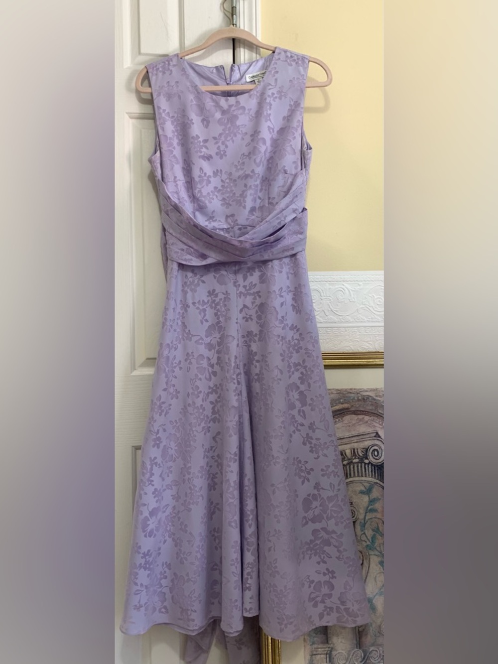 Lavender Dress Size 12 Sleeveless Floral Midi w/ Pleated Waist and Bow - Picture 13 of 14